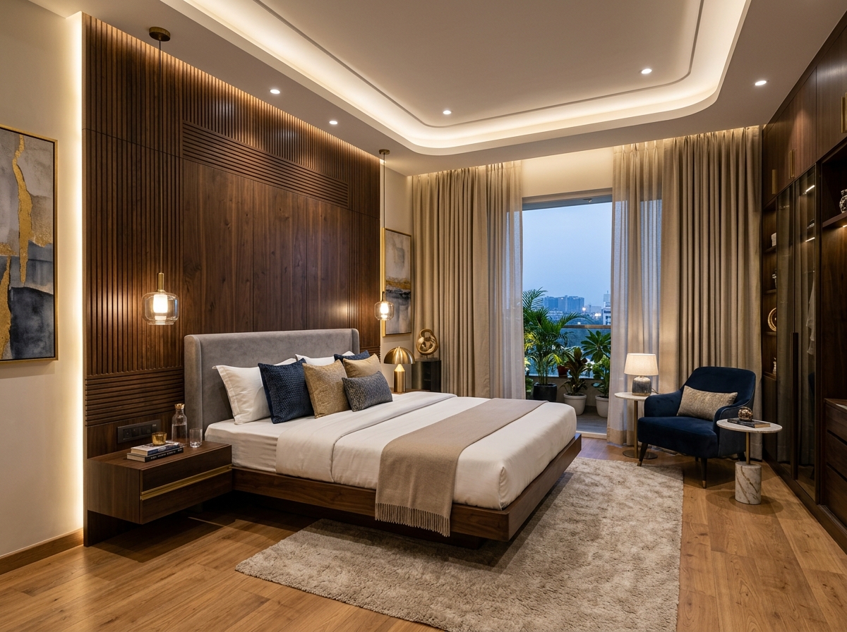 Luxury residential interior design with warm ambient lighting
